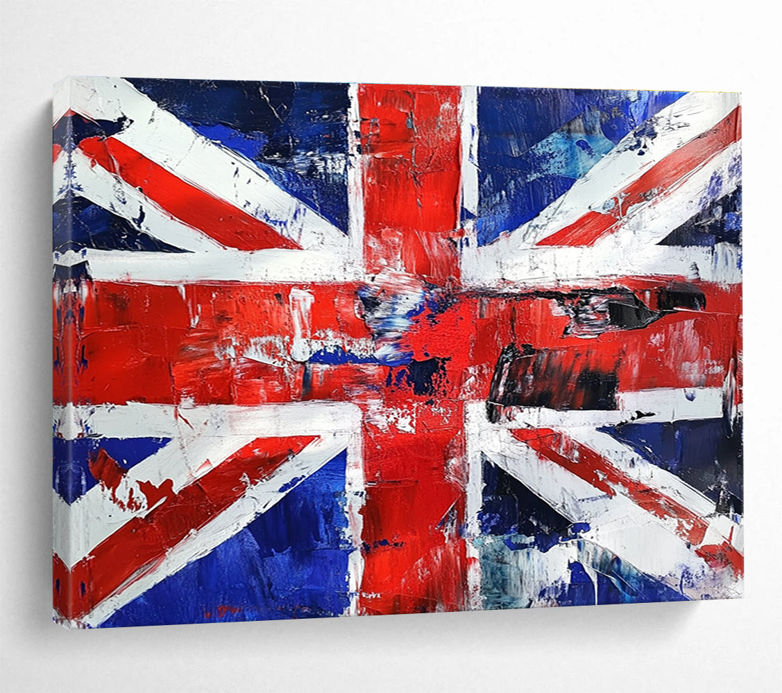 Textured Union Jack Abstract Painting with Red White and Blue Tones DYP359