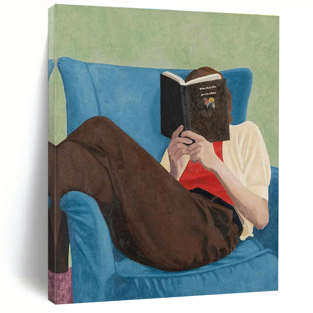 Figure Reading Book on Blue Chair Abstract Painting ADGE303
