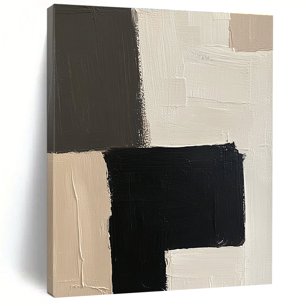 Black White and Beige Abstract Painting with Geometric Forms GER502
