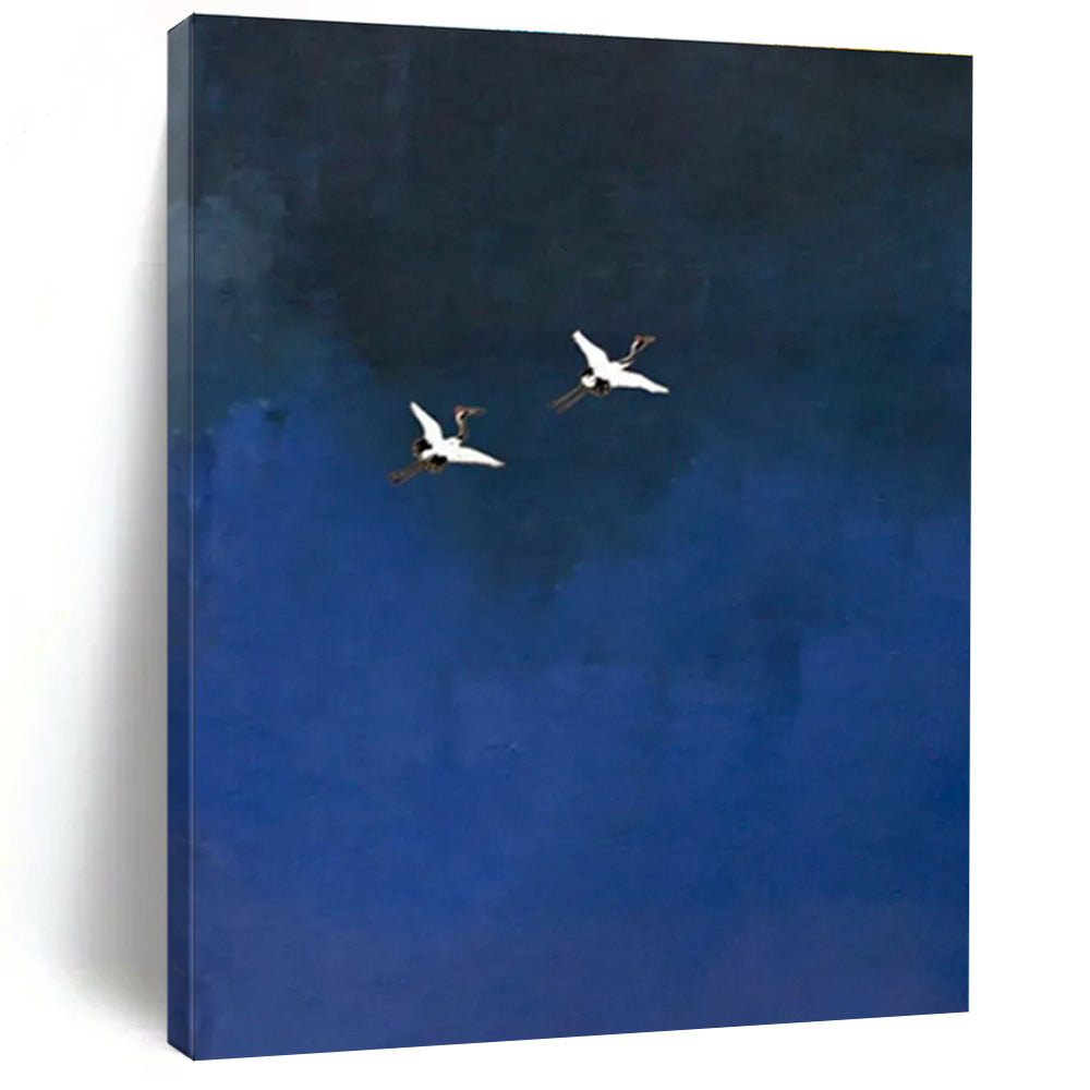 Cranes in Blue Sky Abstract Painting with Minimalist Charm ADGE481