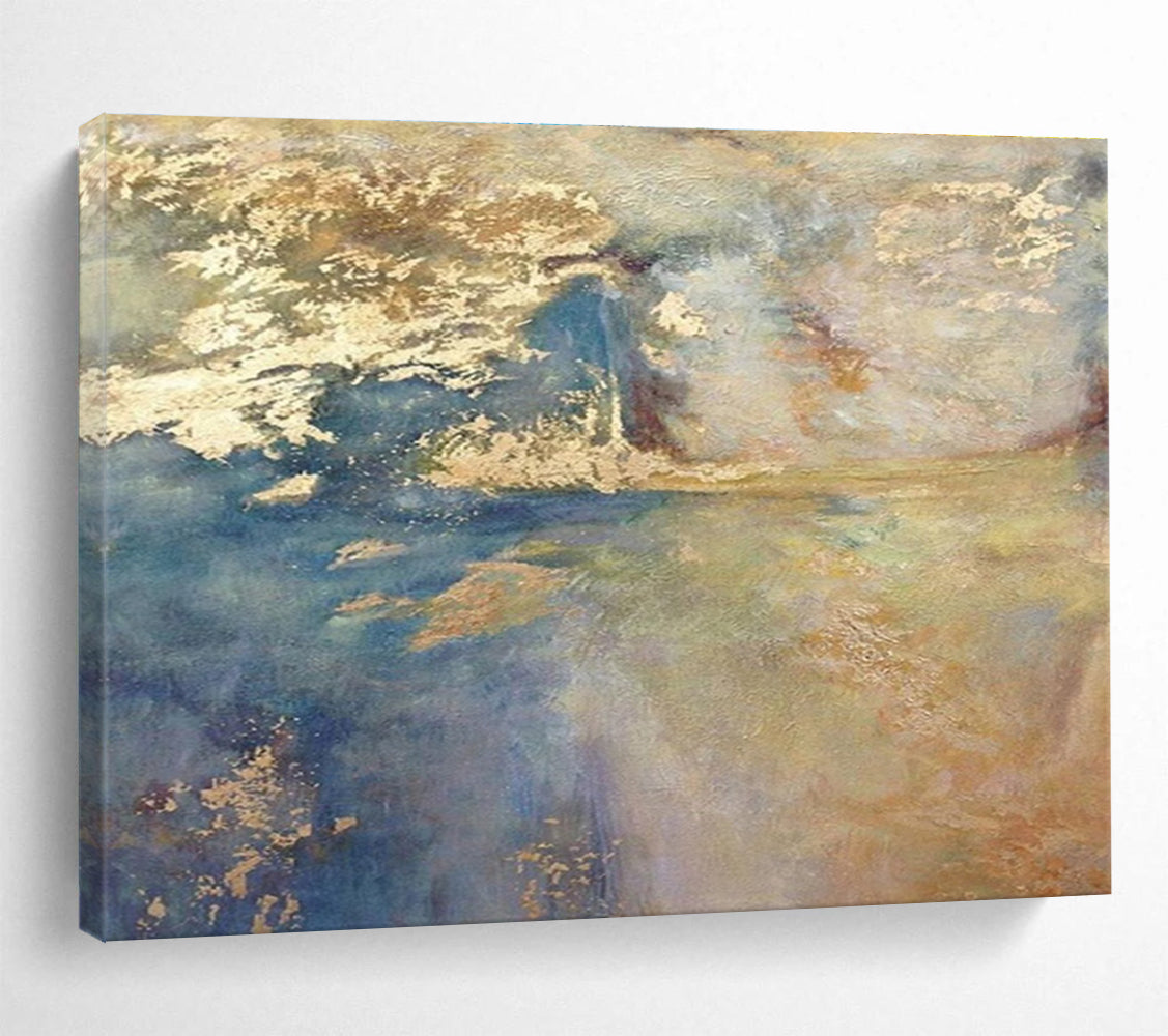 Blue Gold Abstract Painting with Radiant, Coastal - Sunset Vibes THY399