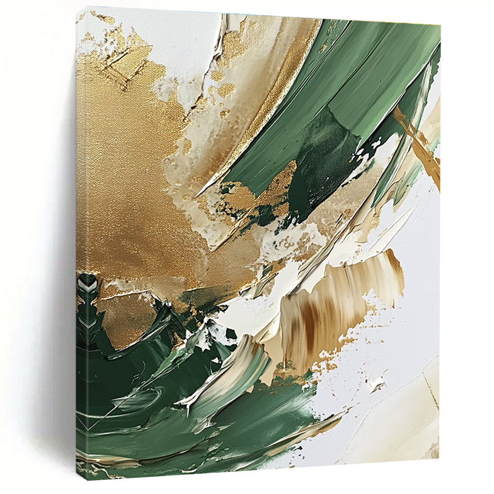 Green Gold and Beige Abstract Painting with Thick Textures GER647