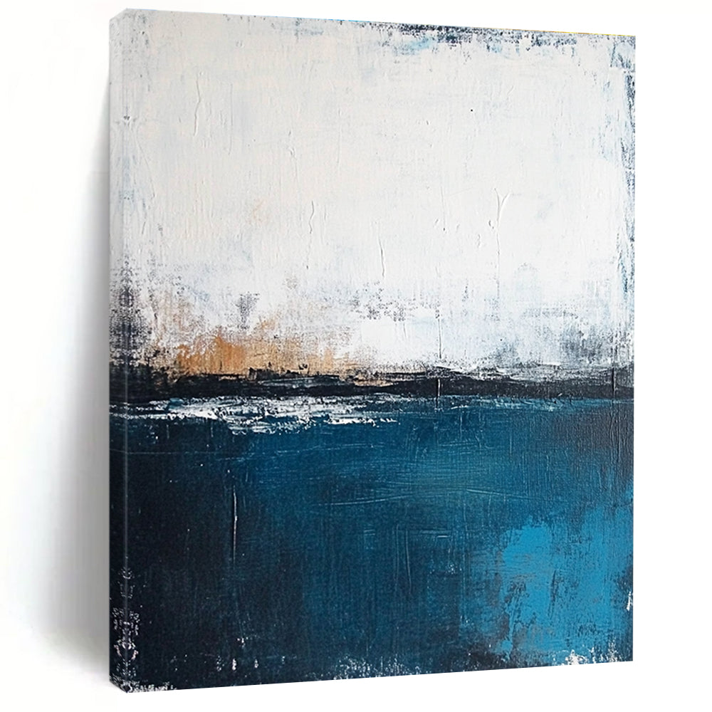 White Blue and Brown Abstract Painting with Minimalist Serenity GER399