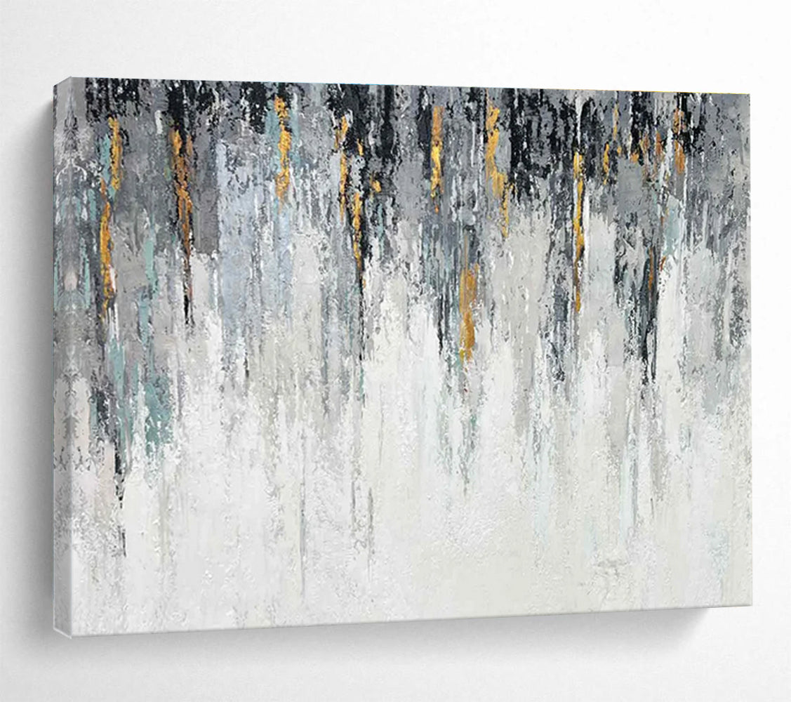 Gold Accent Abstract Painting with Grey and White Tones THY277