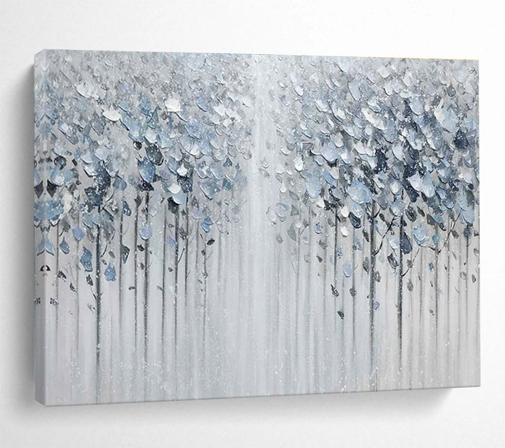 Silver Forest Abstract Painting with Metallic and Neutral Tones THY274