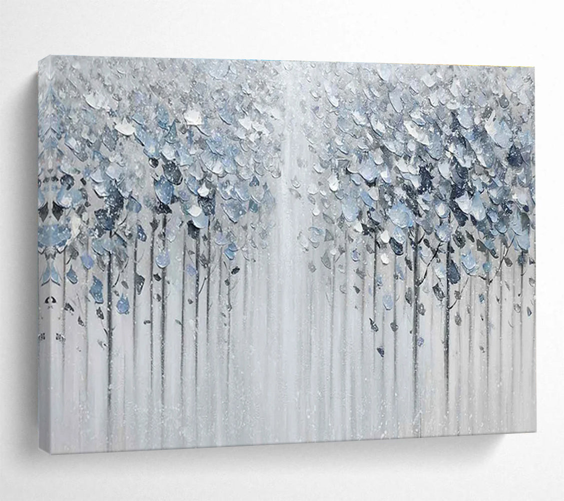 Silver Forest Abstract Painting with Metallic and Neutral Tones THY274