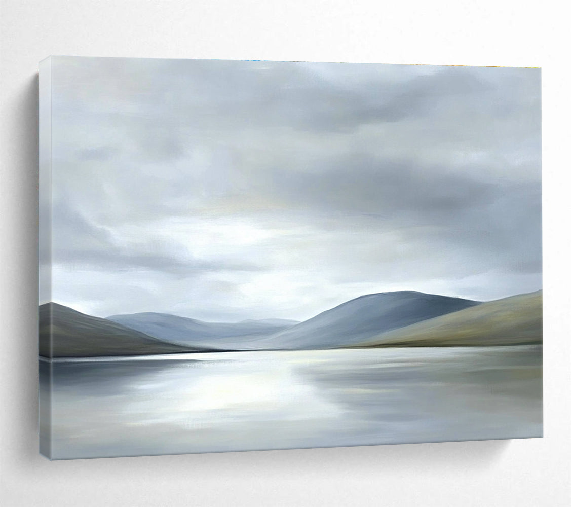 Gray - Toned Lake and Mountains Abstract Landscape Painting DYP290