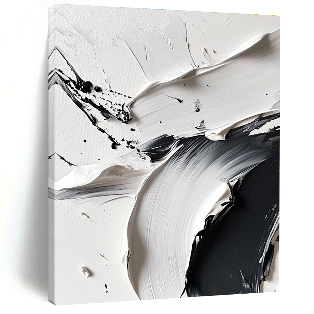 Black White Abstract Painting with Dynamic Textures GER739