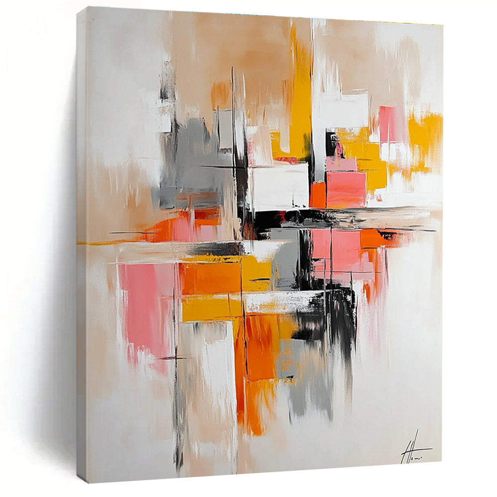 Warm Tone Abstract Painting with Pink Orange and Gray GER687