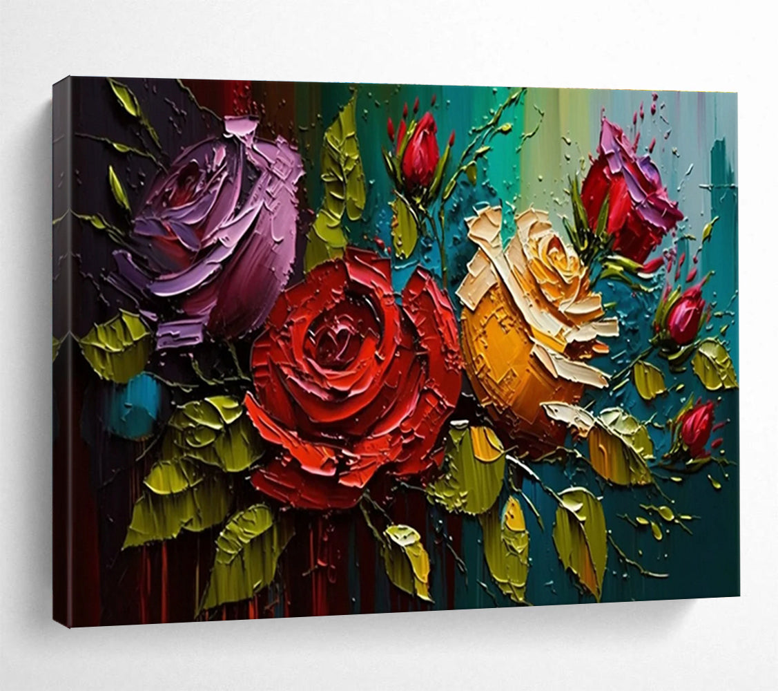 Textured Rose Bouquet Abstract Painting with Rich Color Palette THY303