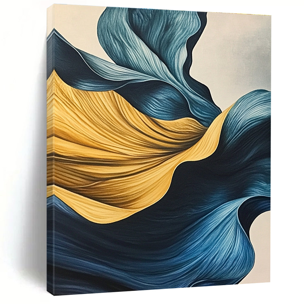 Blue and Yellow Flowing Abstract Painting with Smooth Curves GER049