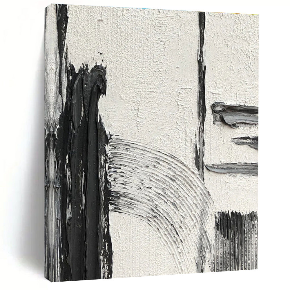 Black and White Geometric Textured Abstract Painting ADGE386