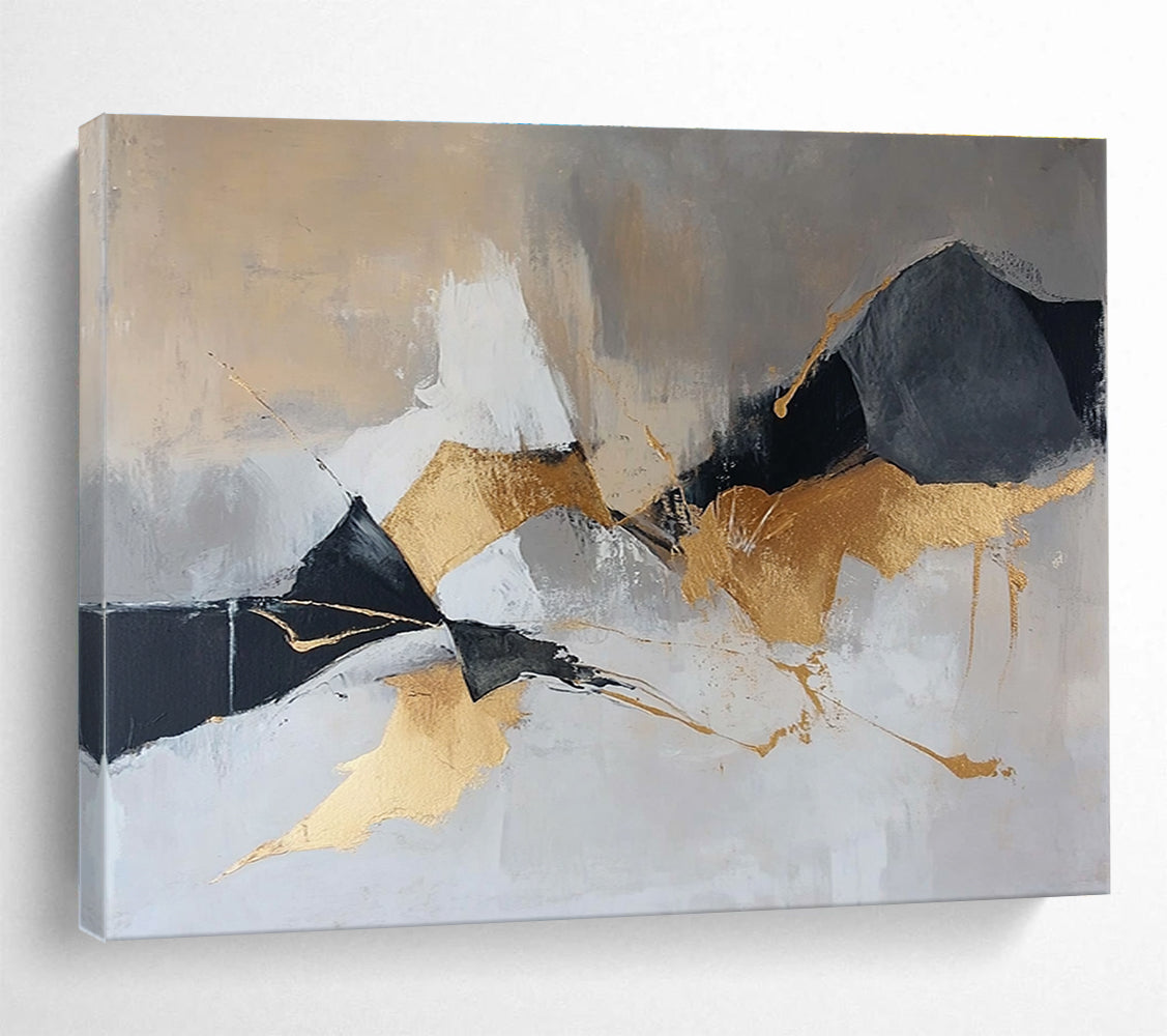 Gold and Gray Abstract Painting with Dynamic Shapes DYP275