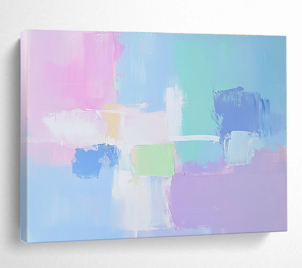 Pastel Color Block Abstract Painting with Soft Rainbow Hues DYP414