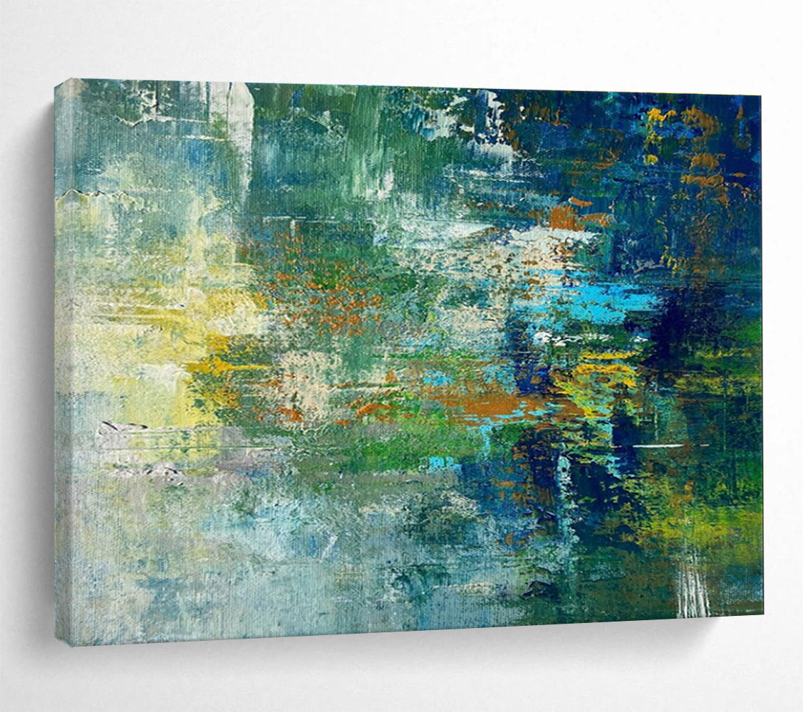 Green Blue Abstract Painting with Forest Stream Motifs THY353