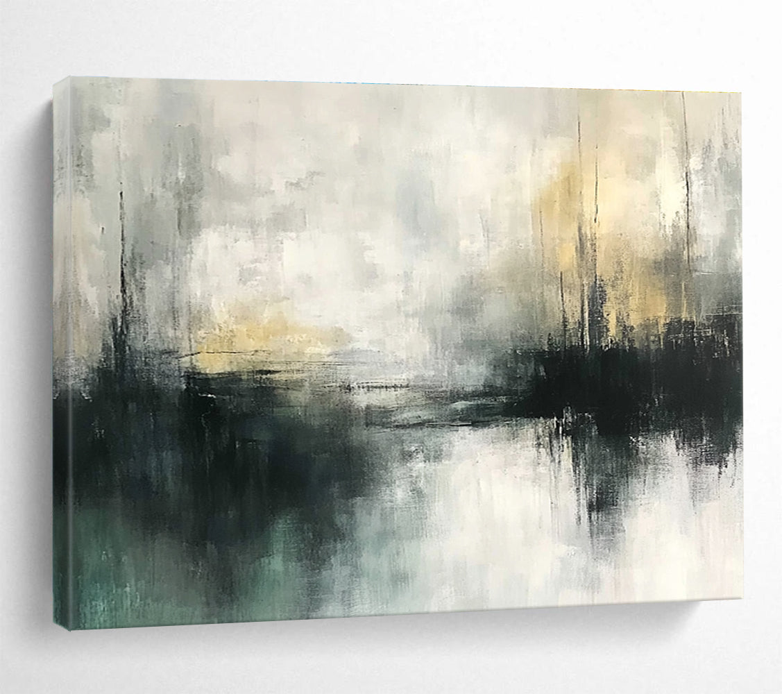 Muted Landscape Abstract Painting with Gray and Beige Tones DYP355
