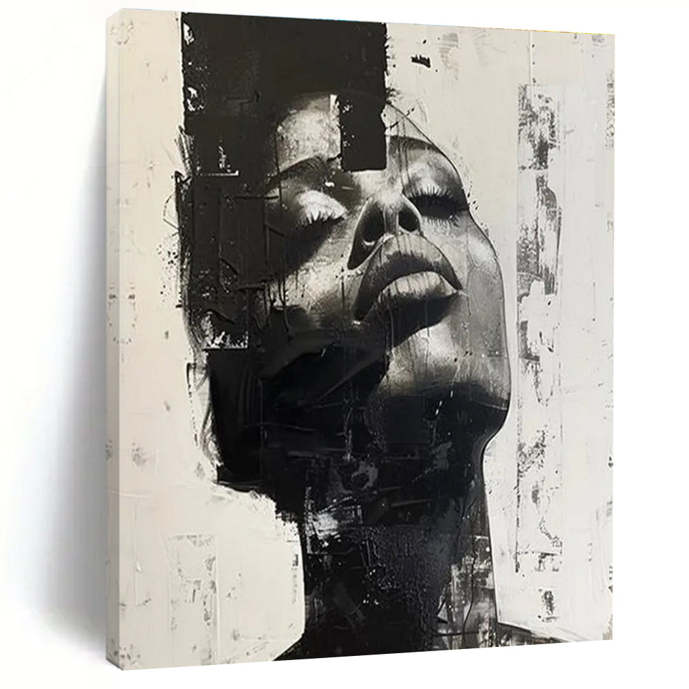 Black and White Textured Portrait Abstract Painting ADGE139