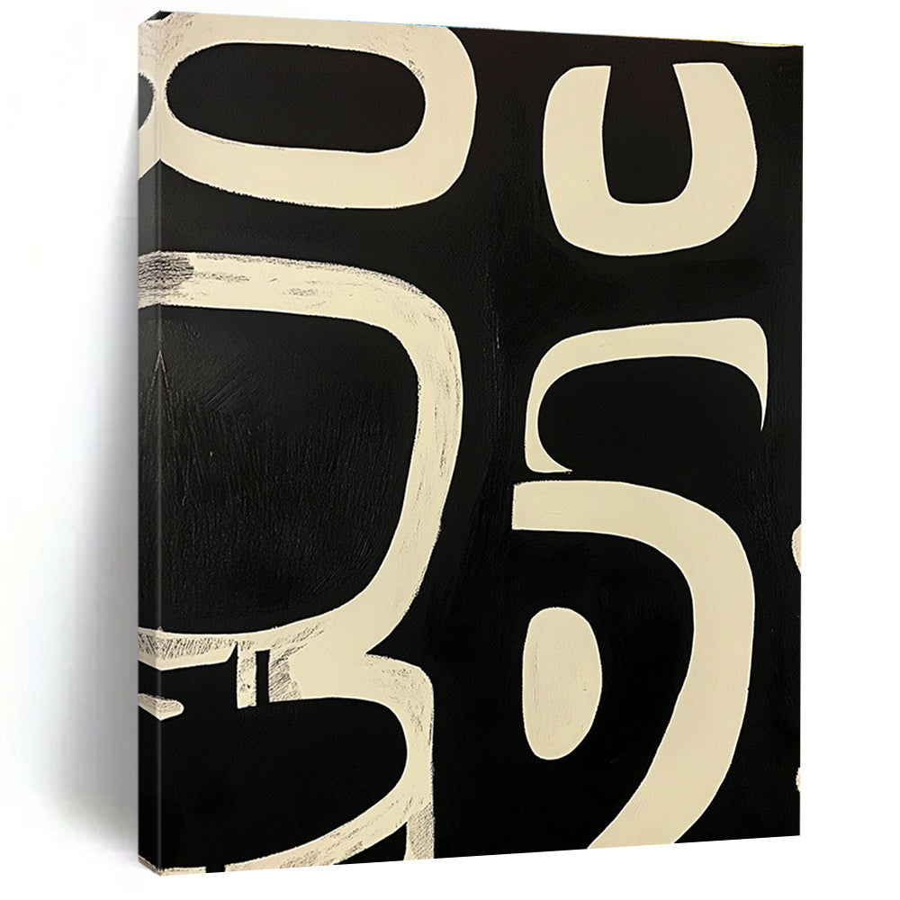 Black White Curved Forms Abstract Painting GER823