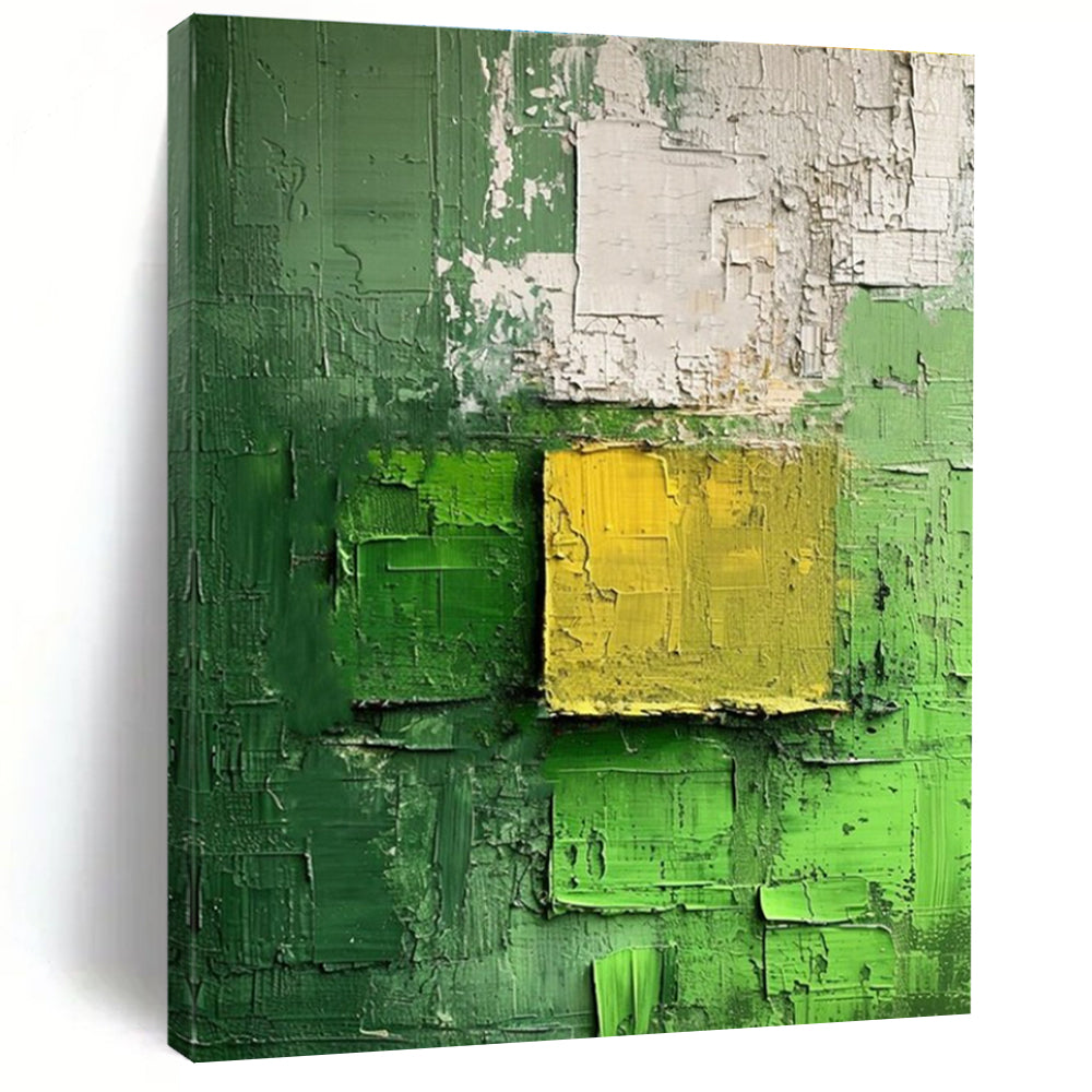 Green Yellow White Textured Abstract Painting ADGE029