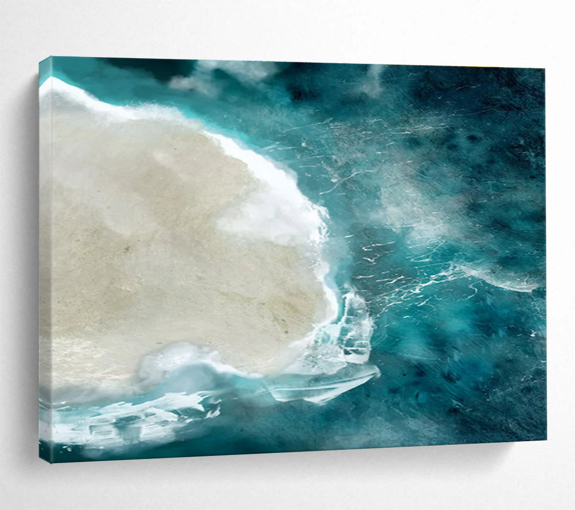 Aerial Sea - view Abstract Painting with Turquoise and Beige THY125