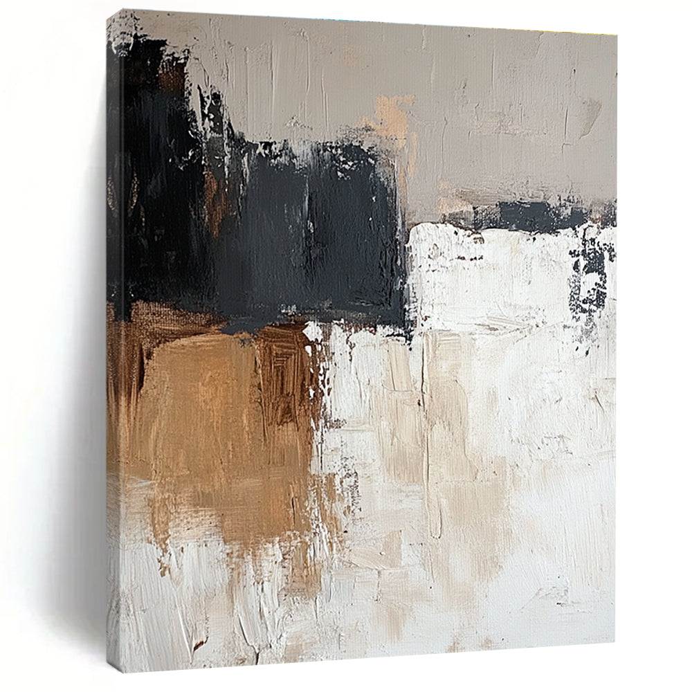 Brown Gray and White Abstract Painting with Textured Patches GER473