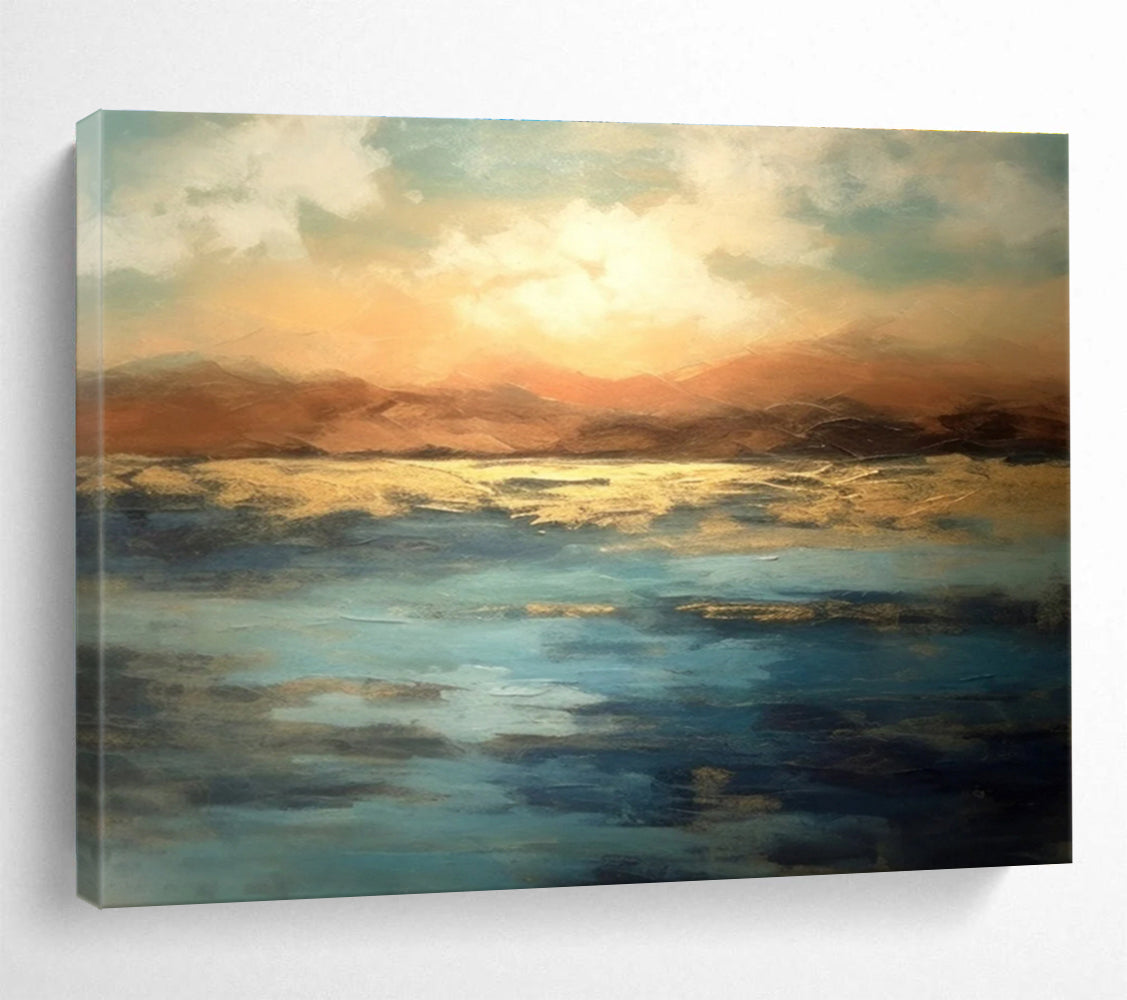 Orange Blue Sunset Landscape Abstract Painting THY054
