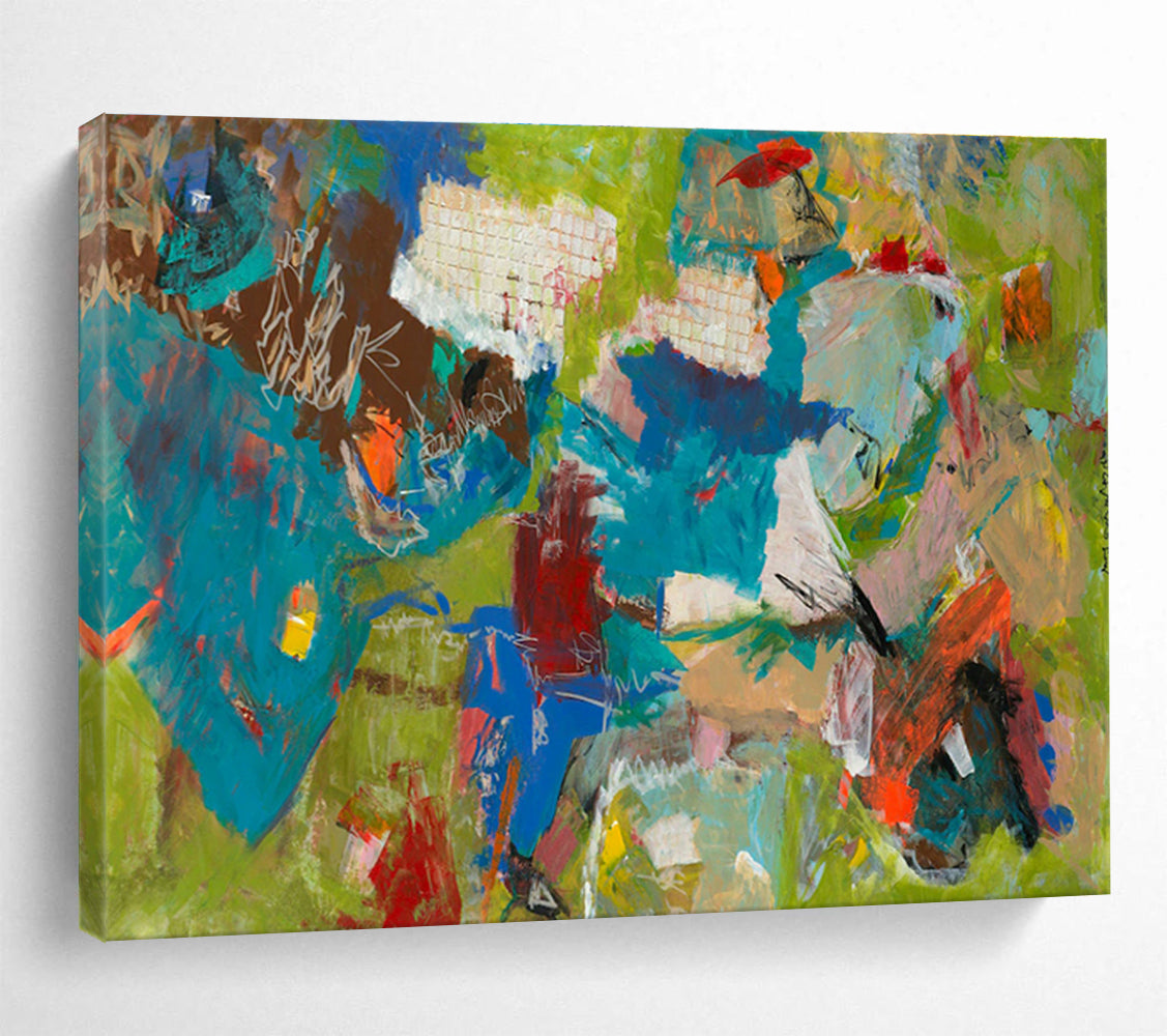 Bold Color Abstract Painting with Green, Blue, and Red Tones THY237
