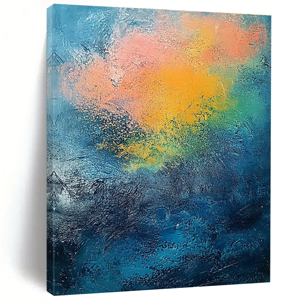 Rainbow - like Abstract Painting on Blue Background GER683