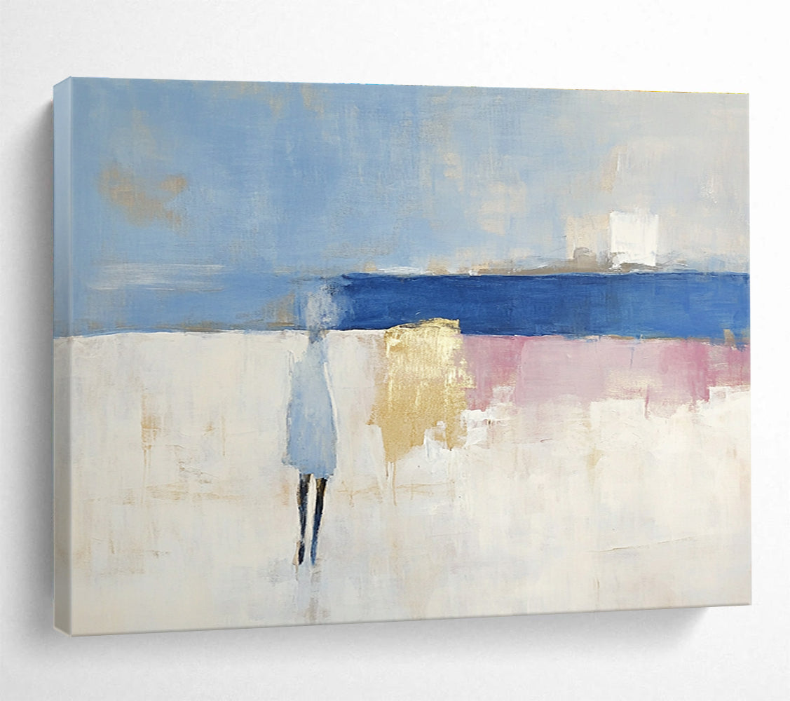 Figure on Beach Abstract Painting with Soft Color Palette DYP186