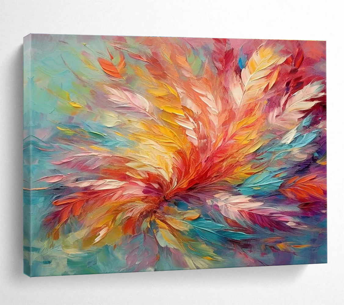 Feather - Like Color Burst Abstract Painting with Soft and Bold Tones THY302