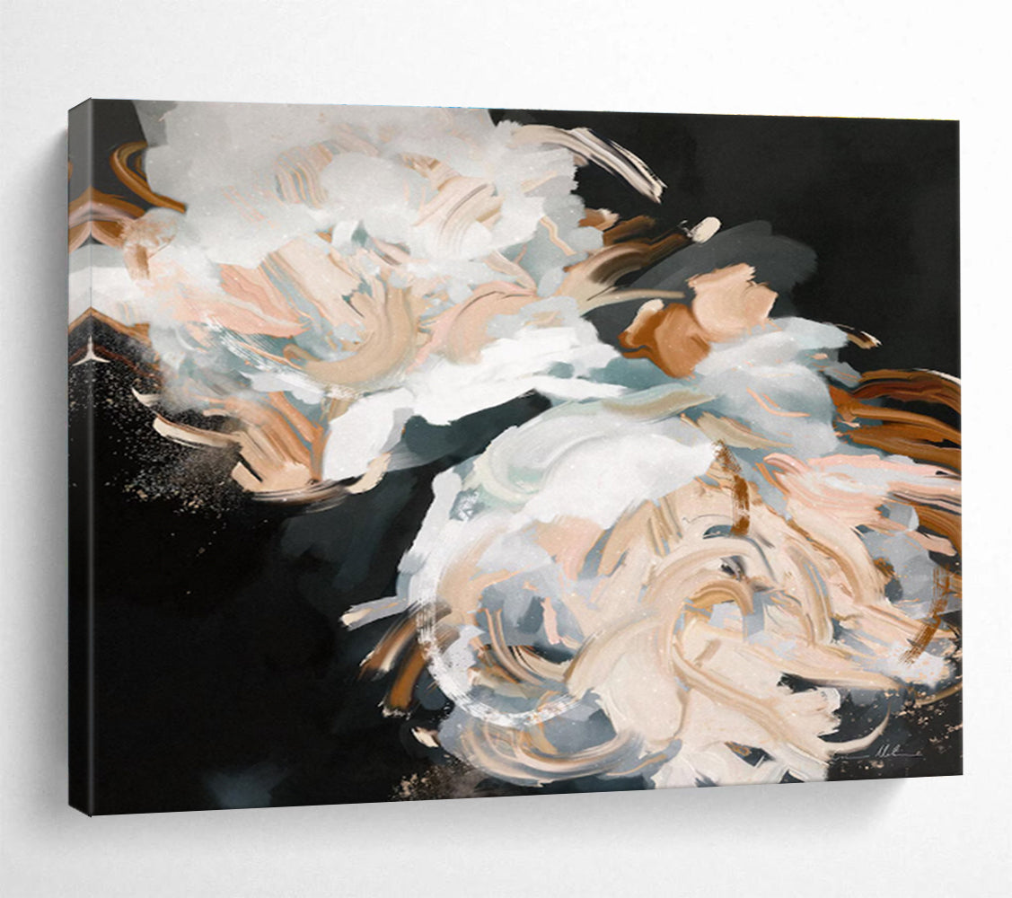 White Flower Abstract Painting with Elegant, Monochromatic Grace THY407