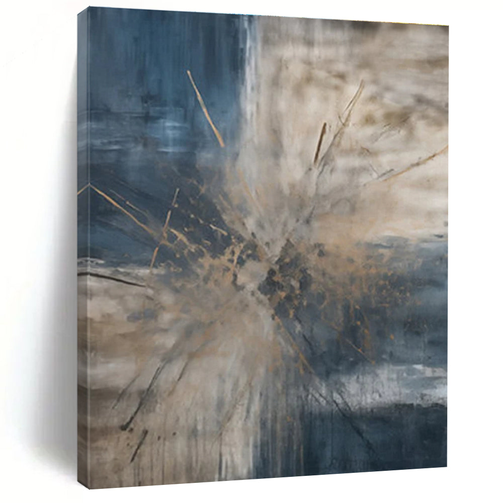 Blue and Beige Burst Abstract Painting with Dynamic Splashes ADGE119