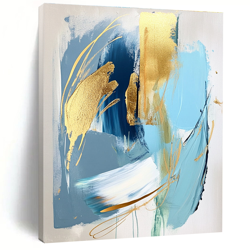 Blue Gold Abstract Painting with Elegant Accents GER713