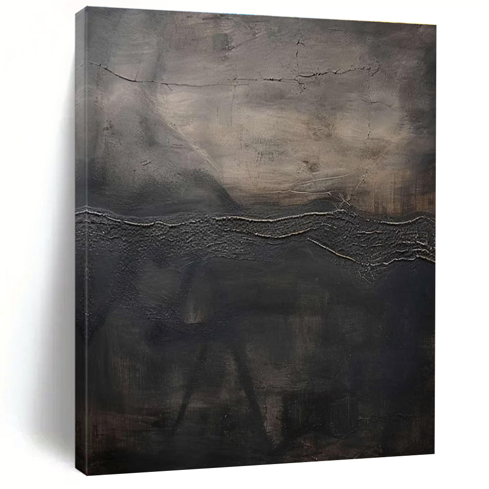 Dark Textured Abstract Painting with Layered Cracks ADGE515