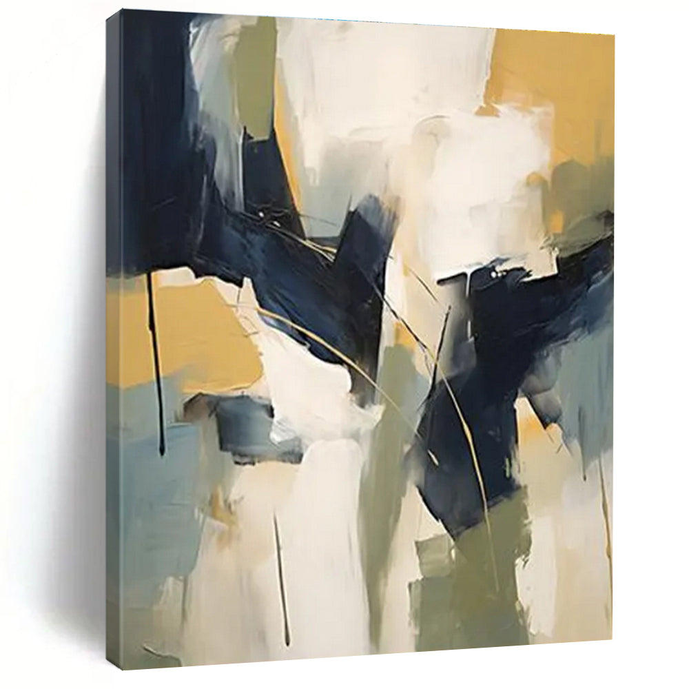 Geometric Color Blocks Abstract Painting with Blue, Green, and Yellow ADGE123