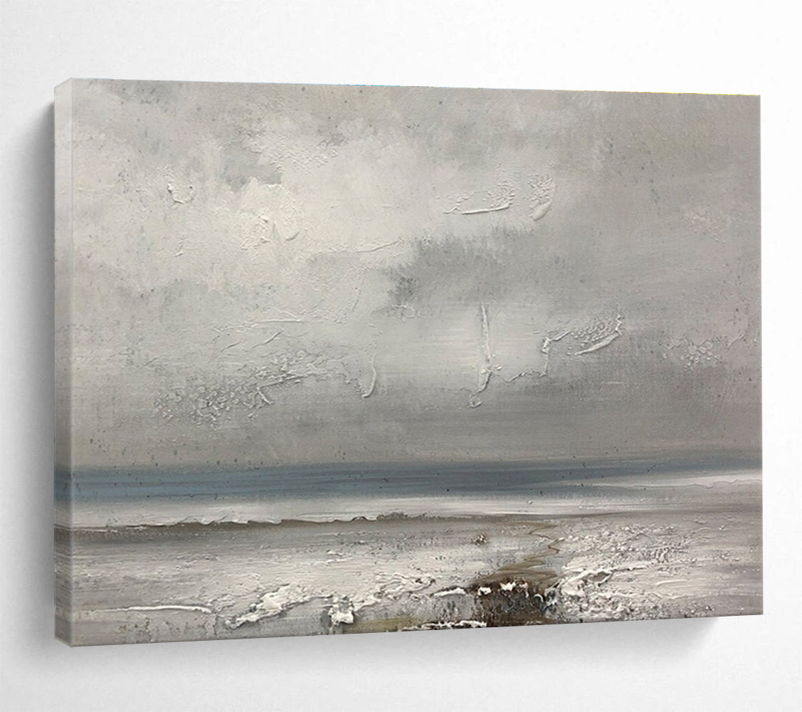 Grey Coastal Landscape Abstract Painting with Textured Layers THY267