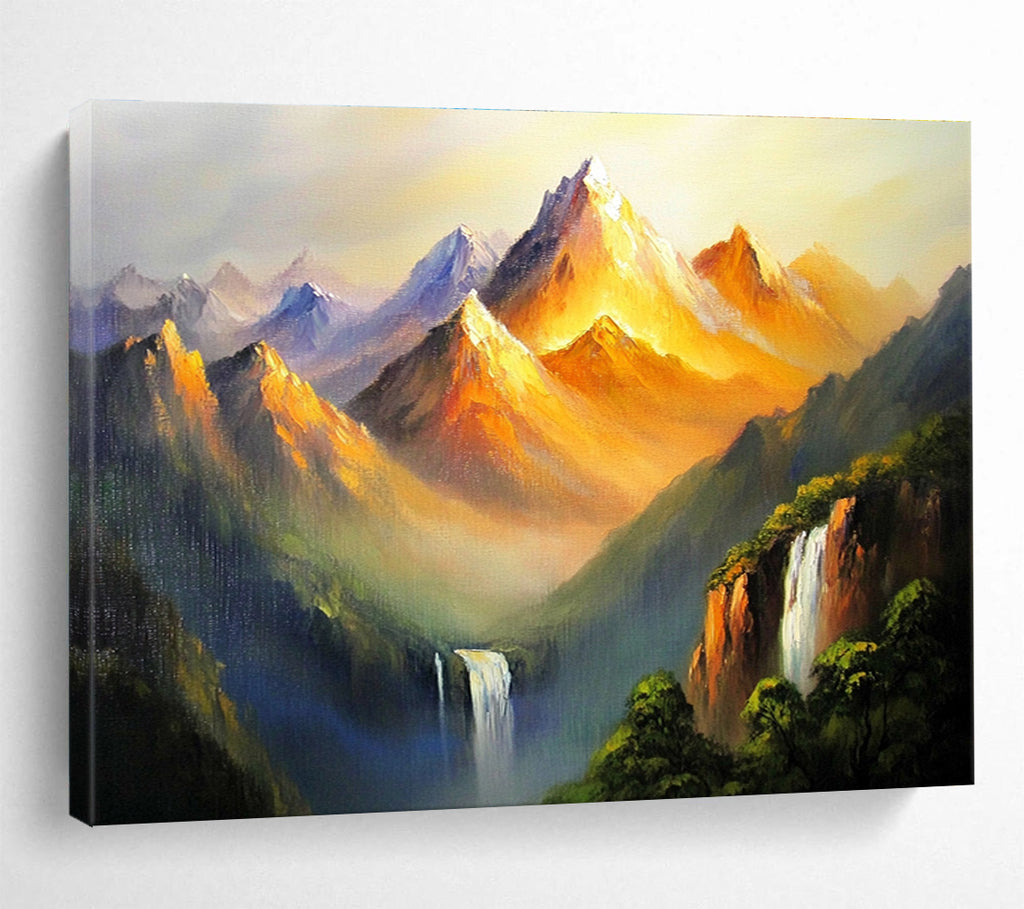 Golden Mountain Peaks Abstract Painting with Orange and Purple Tones DYP576
