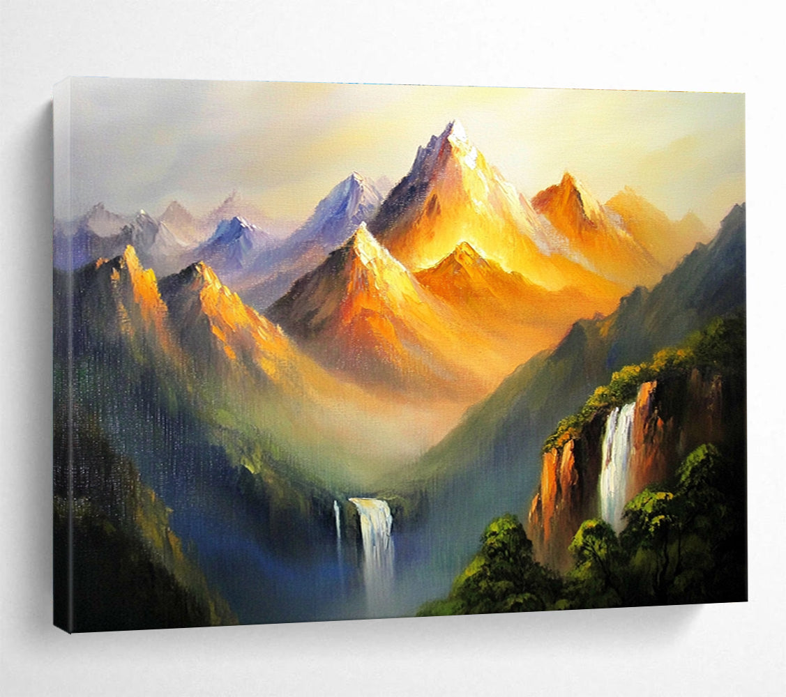 Golden Mountain Peaks Abstract Painting with Orange and Purple Tones DYP576