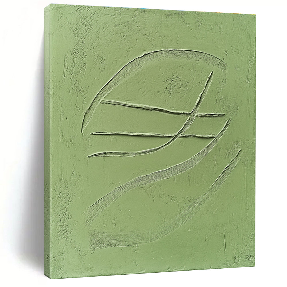 Abstract art featuring a smooth green clay tile with embossed three curved lines against a solid green background.STSC1010