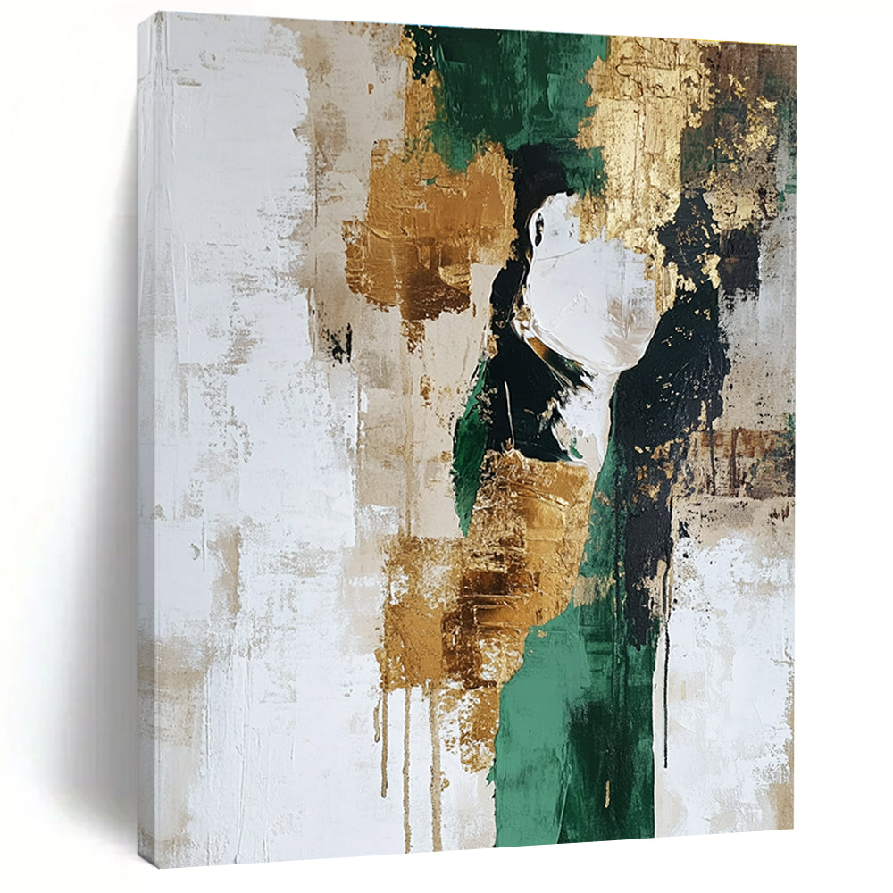 Green Gold Beige Abstract Painting with Opulent Textures GER539