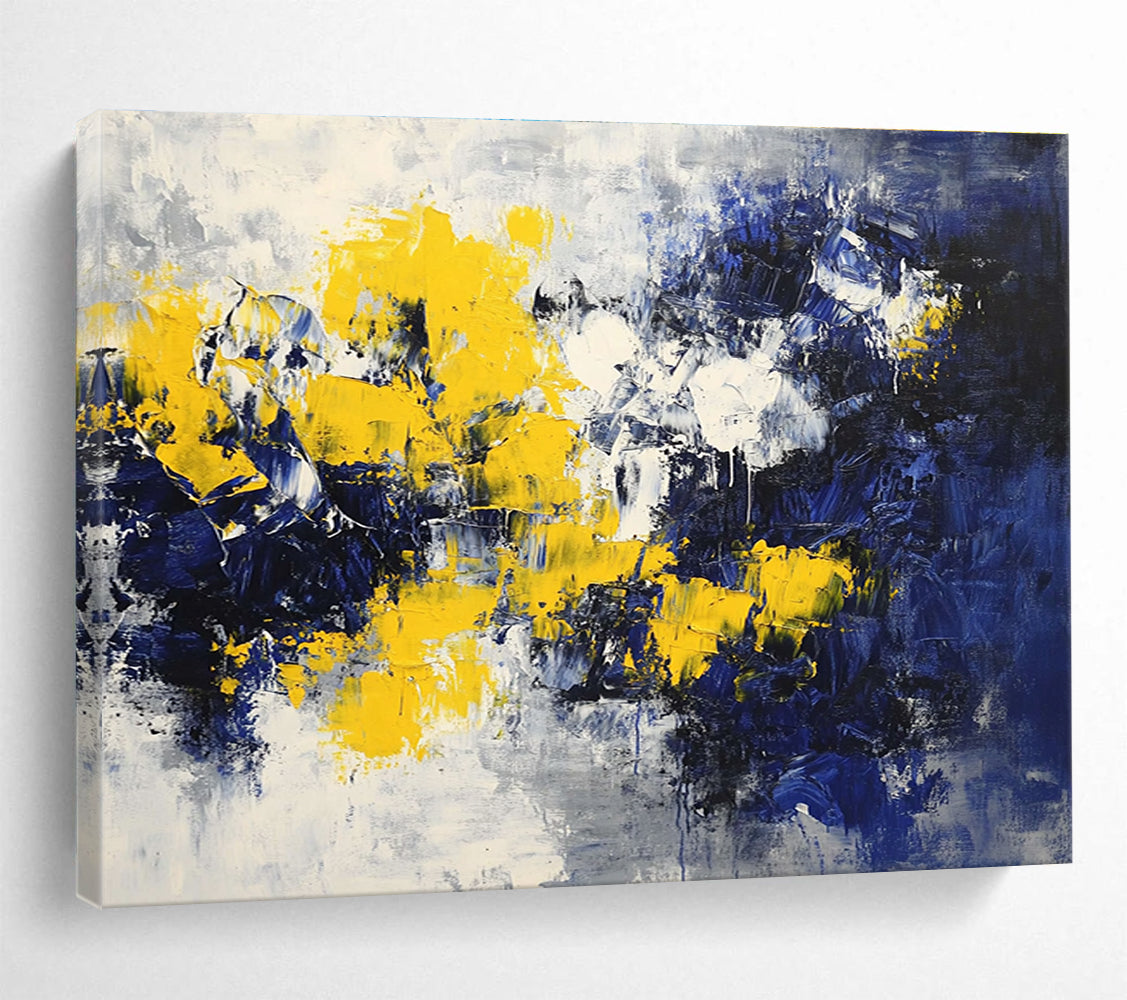 Yellow Blue and White Abstract Painting with Bold Color Blocks DYP192
