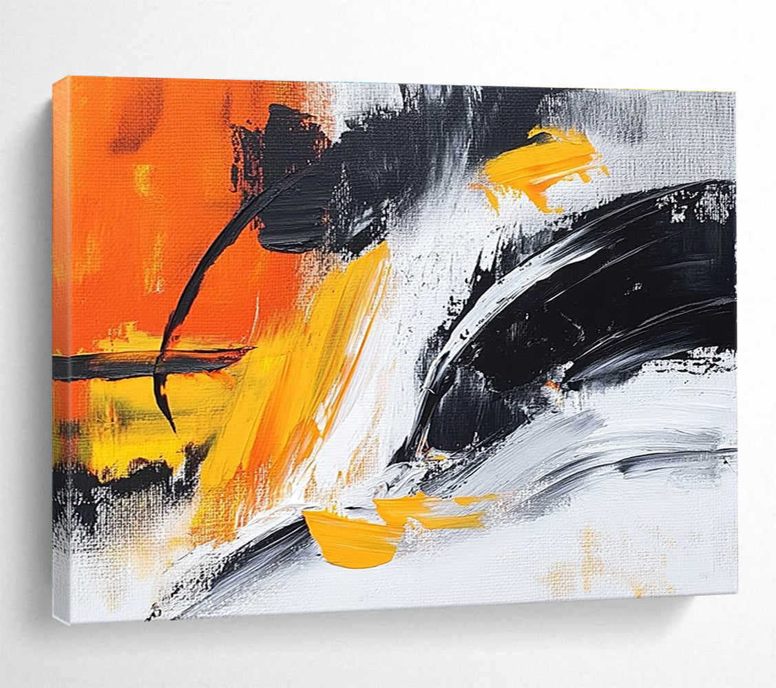 Orange Yellow Black Abstract Painting with Dynamic Brushstrokes DYP301