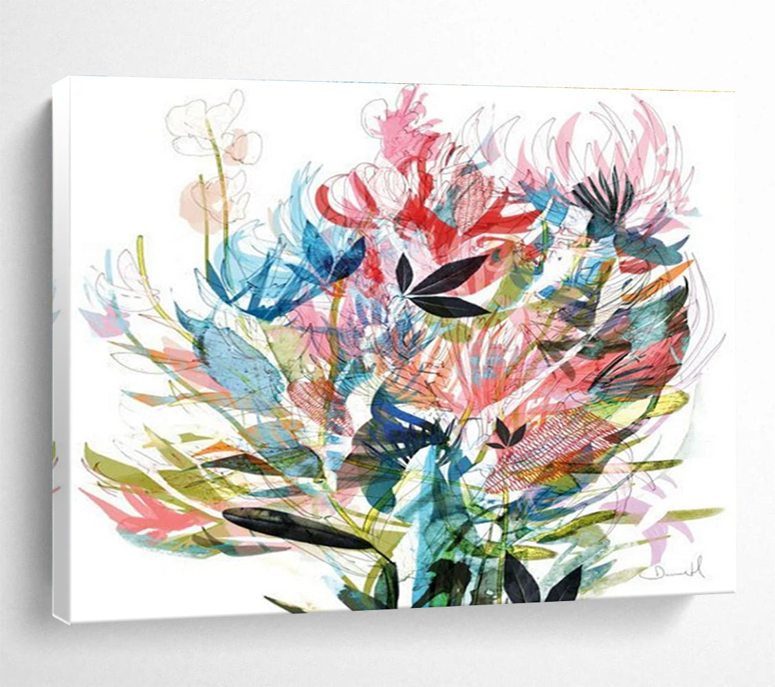 Colorful Floral Abstract Painting with Mixed Pastel Hues THY138
