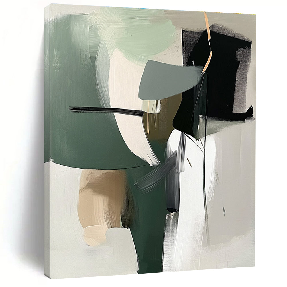 Green Gray Abstract Painting with Dynamic Shapes GER812