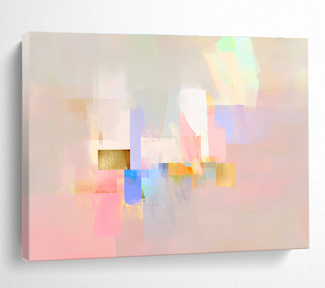 Soft Color Block Abstract Painting with Gold Accents DYP204