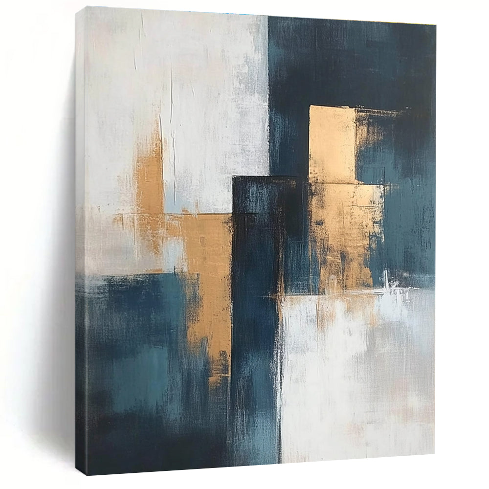 Teal and Gold Abstract Painting with Geometric Elegance GER374