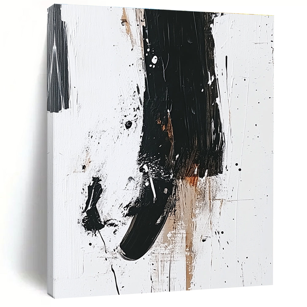 Black Beige and White Abstract Painting with Expressive Splatters GER638