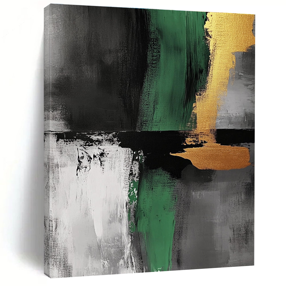 Green Gold and Gray Abstract Painting with Bold Strokes GER550