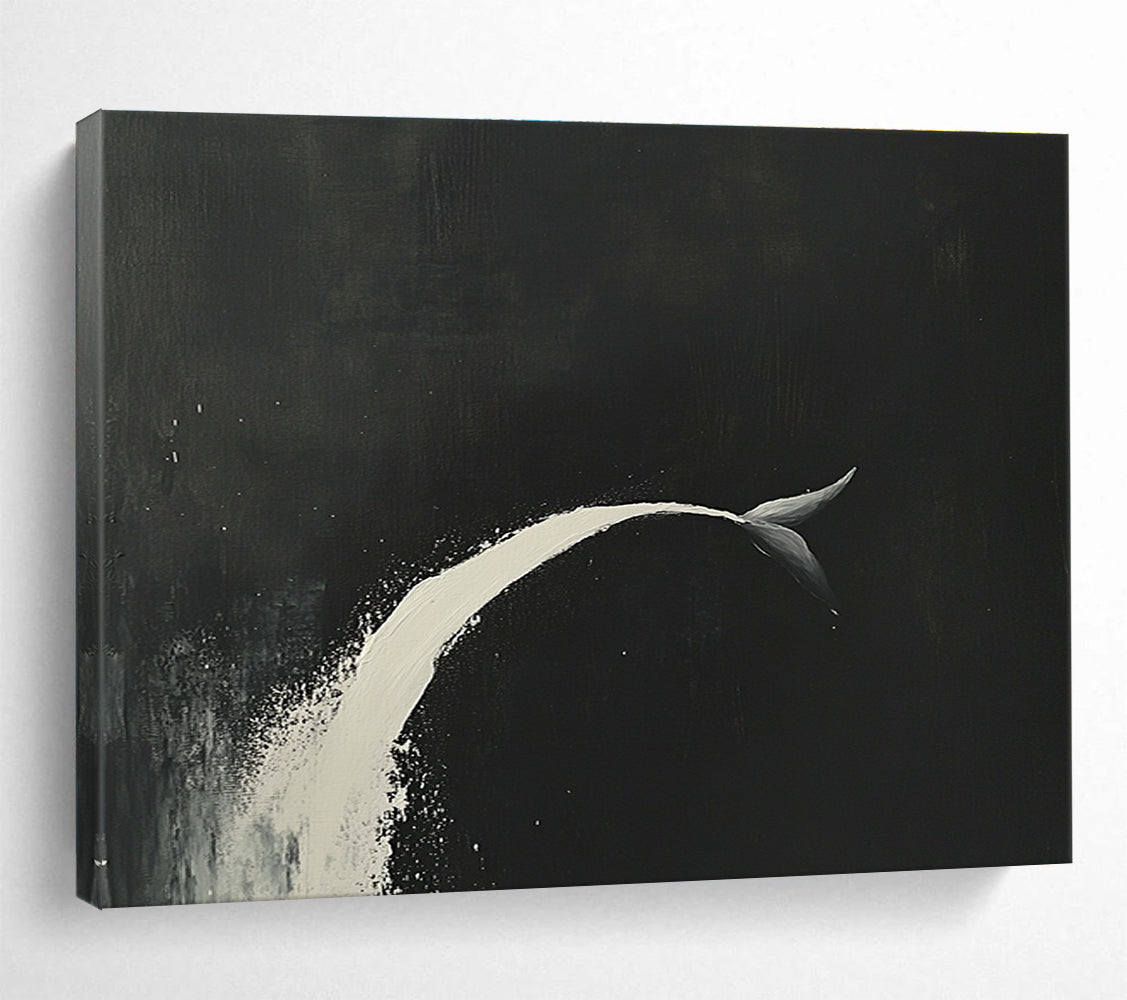 Minimalist Whale Tail Abstract Painting with Black and White Tones DYP345