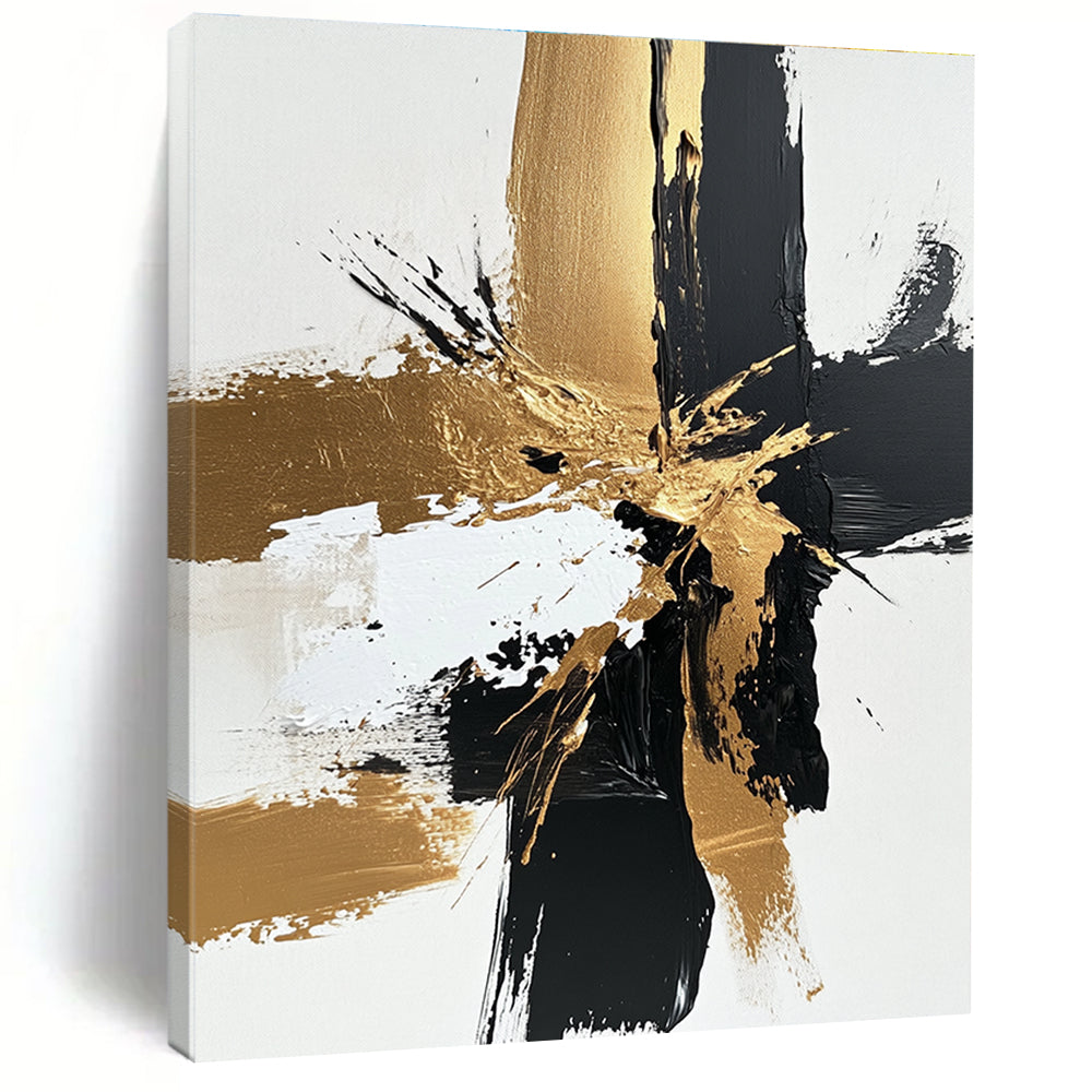 Gold Splash Abstract with Black White and Gray GER366